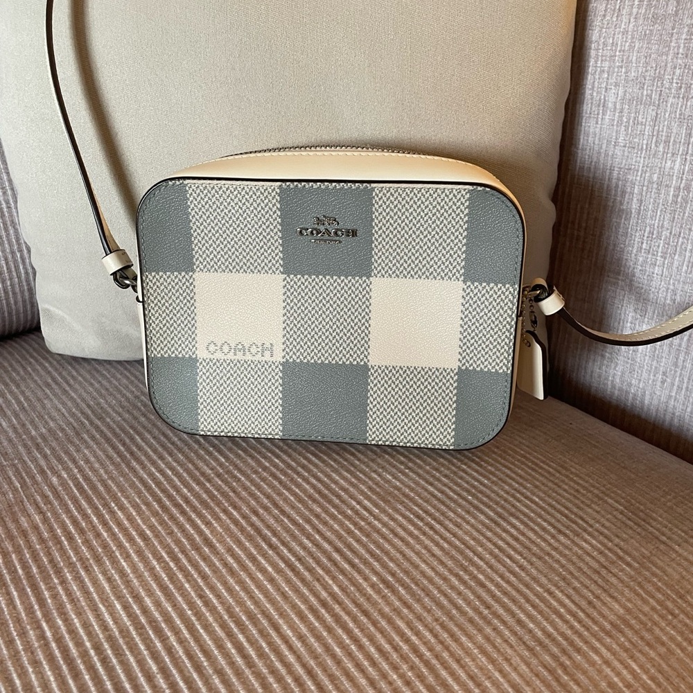 Coach Grayish blue and Cream Checkered Crossbody Bag